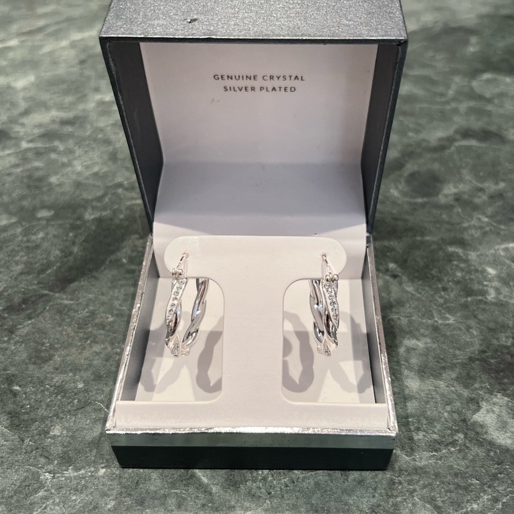 Essentials Genuine Crystal Silver Plated Hoop Earrings